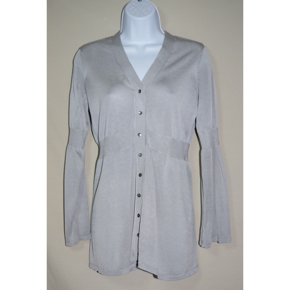 Talbots Collection Small Petites Pure Silk Gray V-Neck Bell Sleeve Sweater